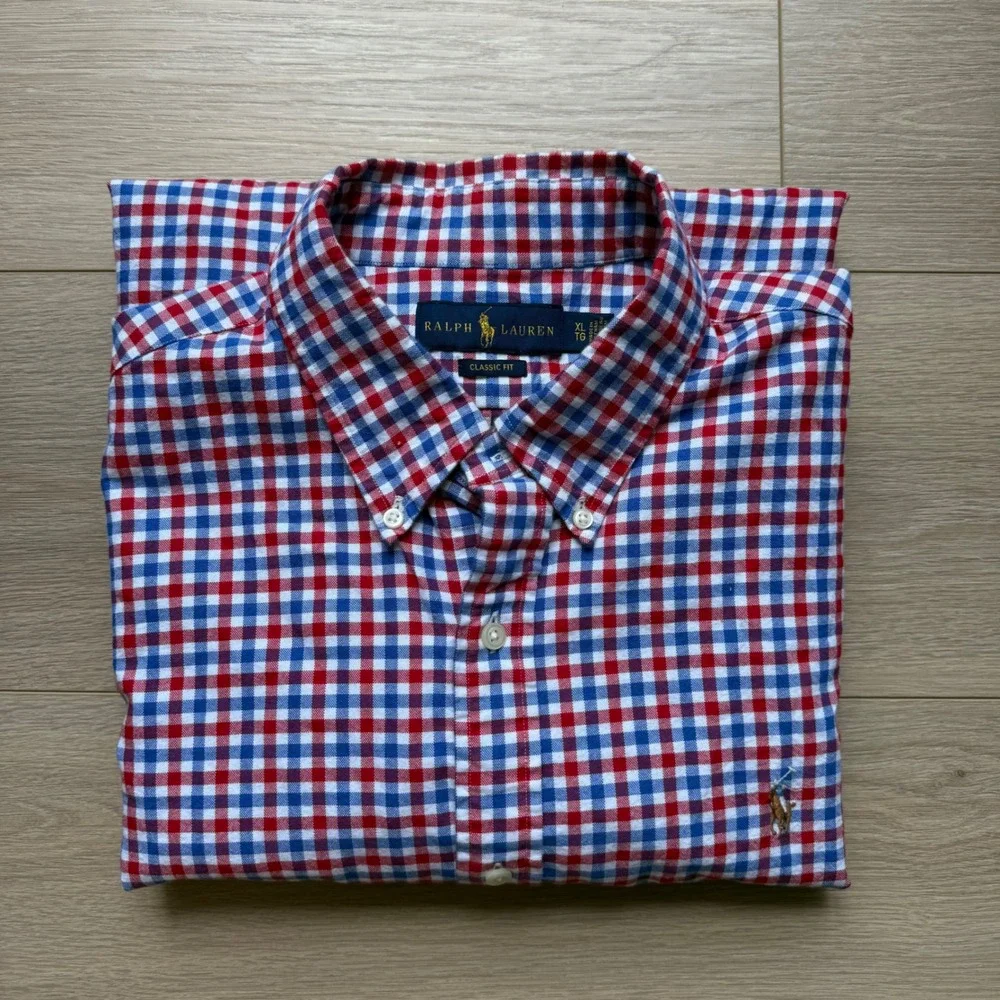 Ralph Lauren Mens XL Classic Fit Gingham Button Down Shirt Red White Blue Pony - Picture 1 of 9